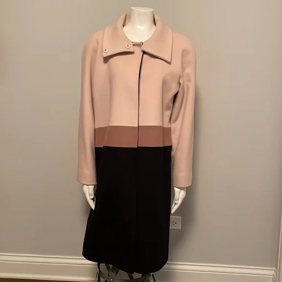 Fleurette Loro Piana Camel, Black and Tan Wool Car Coat Size 14 - Picture 1 of 12